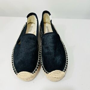 Soludos Leather Espadrille Platform Smoking Slipper‎ Flat Size 8M Black